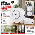 100dB glass break vibration alarm 2-pack for windows, sliding glass doors, offices and home security