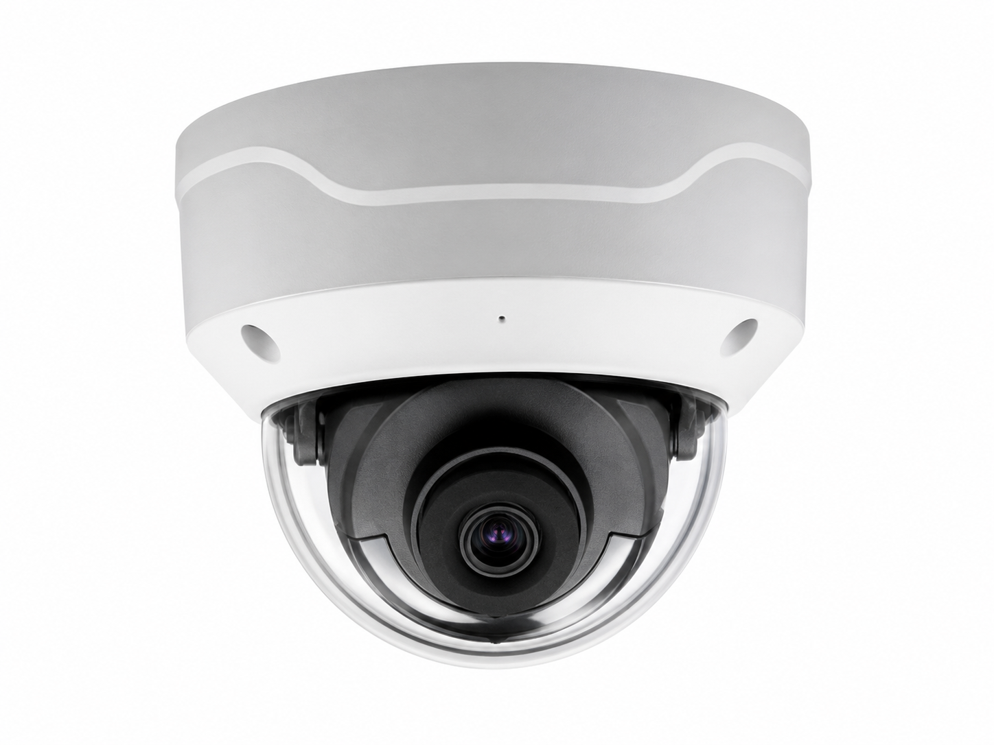White AI dome security camera with high-definition lens, vandal-resistant dome housing and intelligent surveillance for residential, commercial and business security applications.