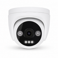 White AI turret security camera with dual LED lights, high-definition lens and intelligent surveillance for residential, commercial and business security applications.