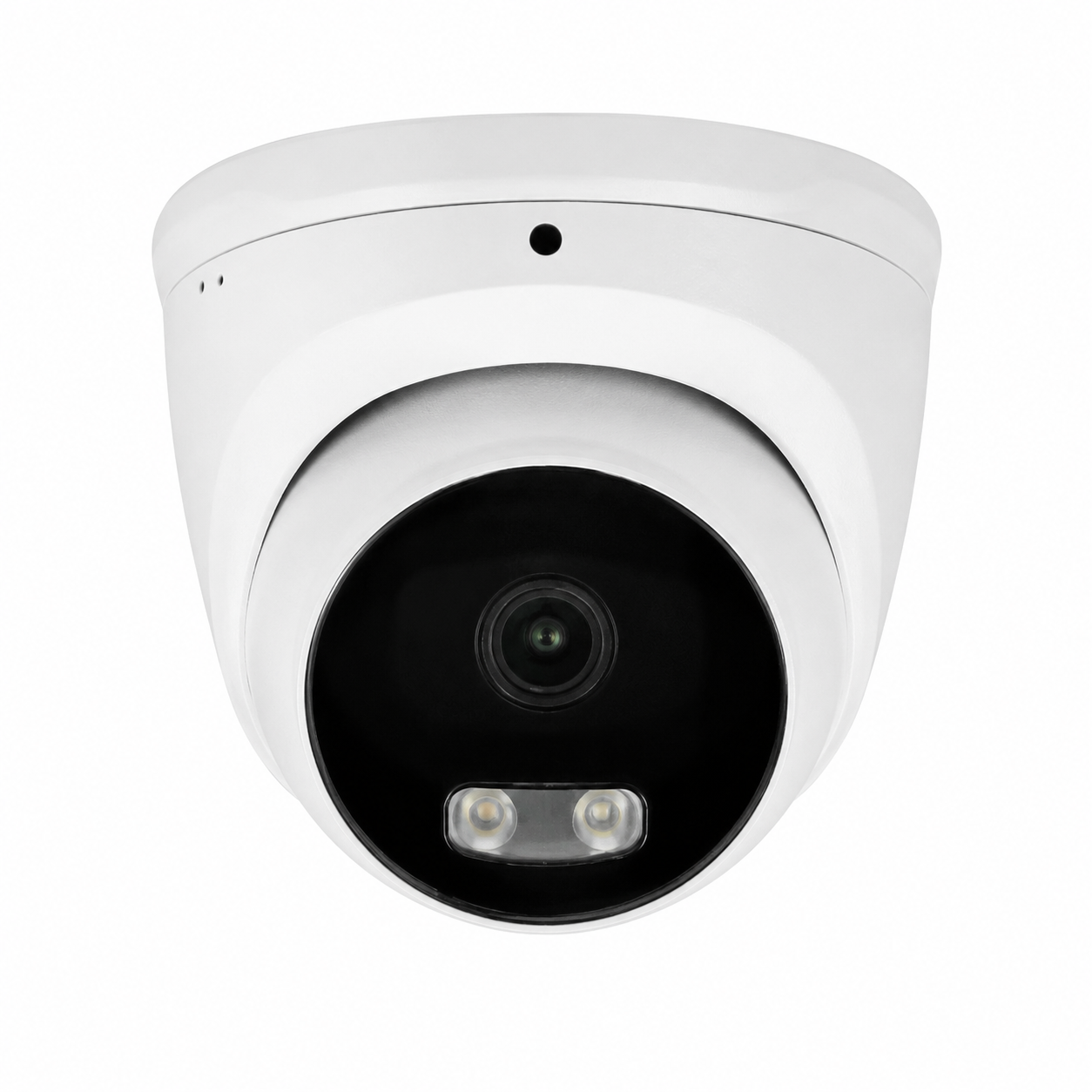 White AI turret security camera with high-definition lens, infrared night vision LEDs and weather-resistant housing for residential, commercial and business surveillance.