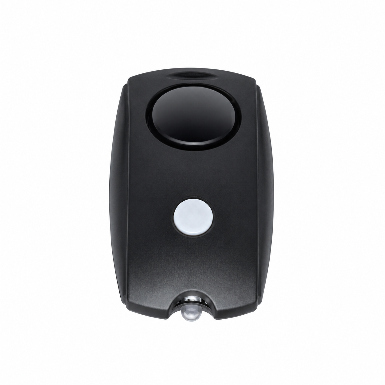 Black mini personal safety alarm with LED light and belt clip