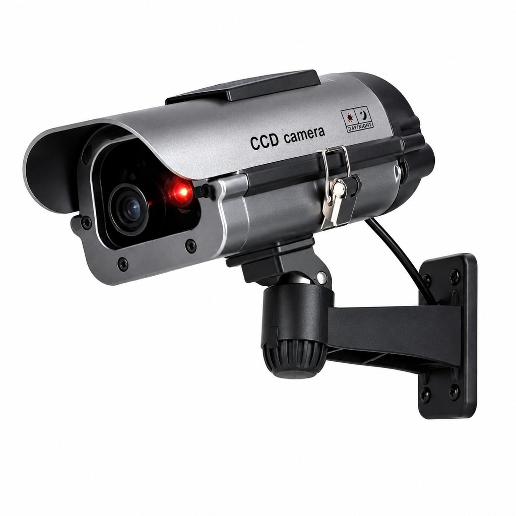Solar-Powered Dummy Security Camera with Motion-Activated Flashing LED