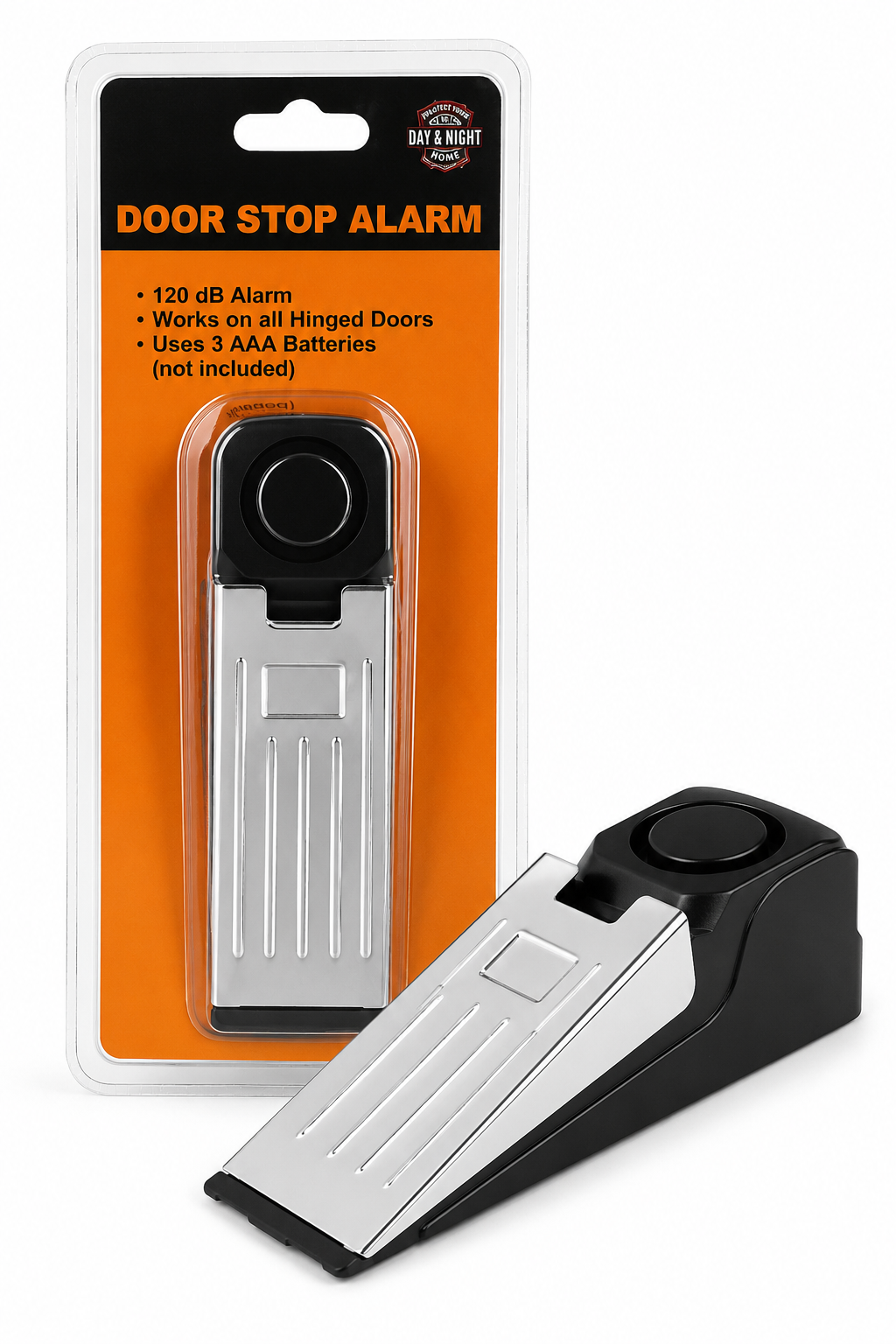 Portable door stop alarm with 120dB audible alert for home, hotel, apartment and travel security