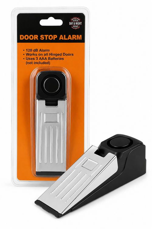Portable door stop alarm with 120dB audible alert for home, hotel, apartment and travel security