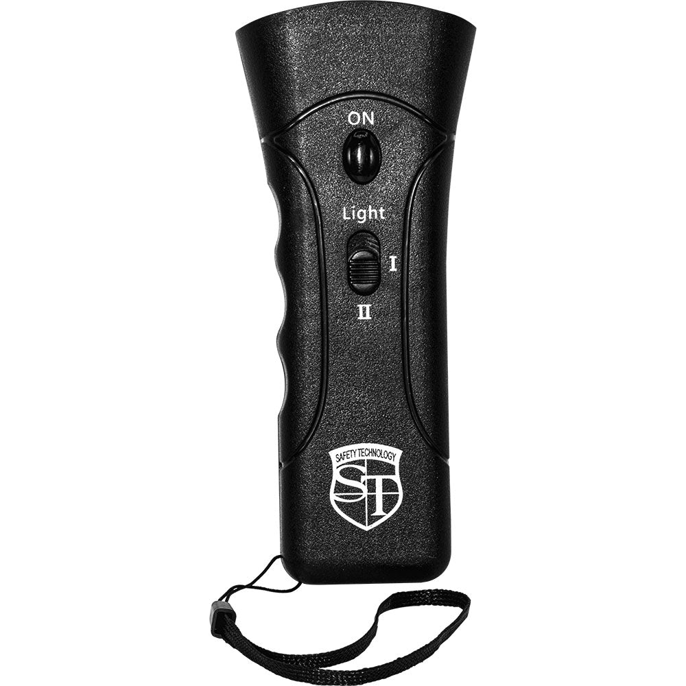 Black handheld electronic ultrasonic dog training and deterrent device with wrist strap