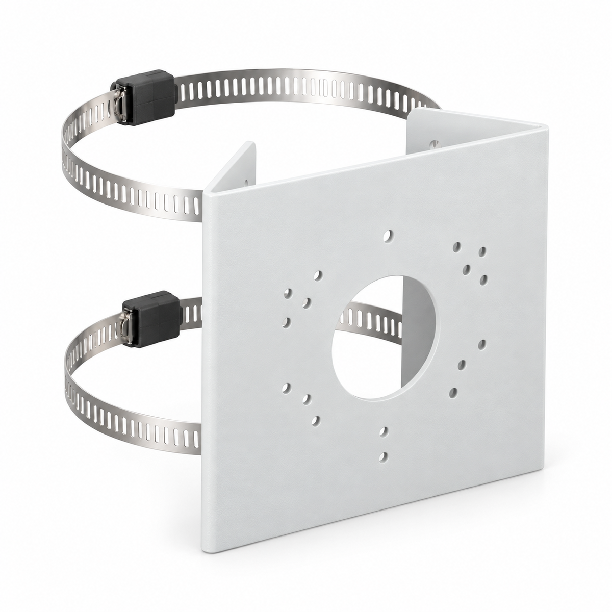 Side view of MA156 security camera pole mount showing adjustable pole straps