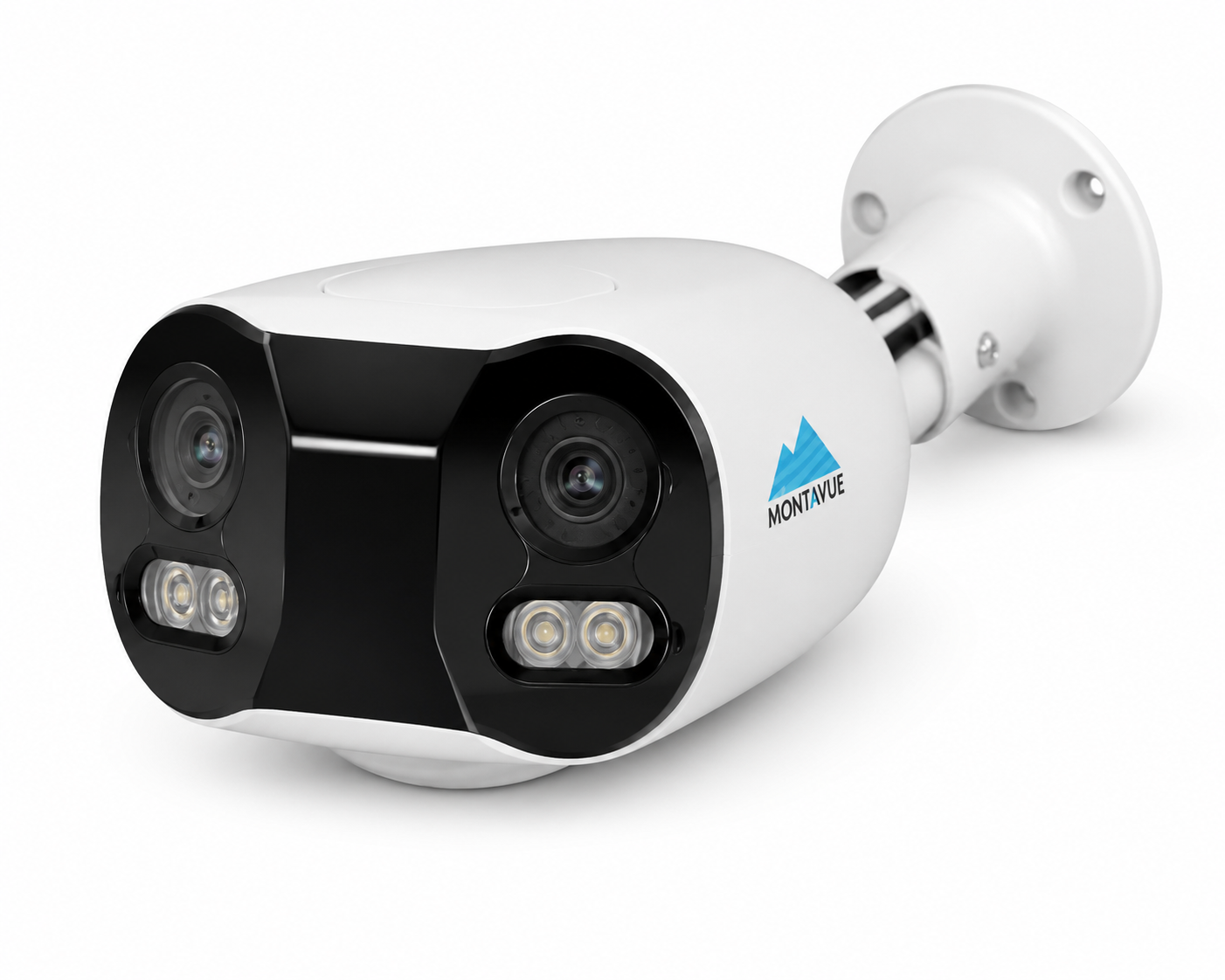 Montavue 4K 8MP 180-degree panoramic bullet security camera with dual lenses and full-color night vision