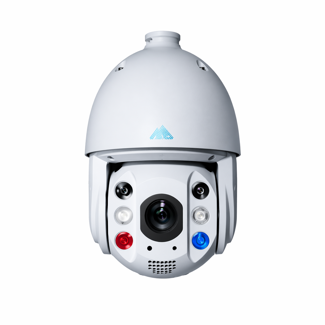 Front view of Montavue 4MP 2K PTZ security camera with 25x optical zoom and active deterrence