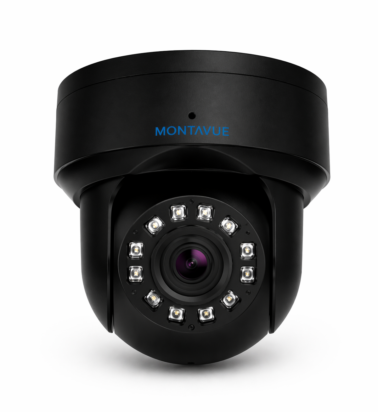 Black Montavue 8MP 4K AI dome security camera with infrared night vision for commercial surveillance