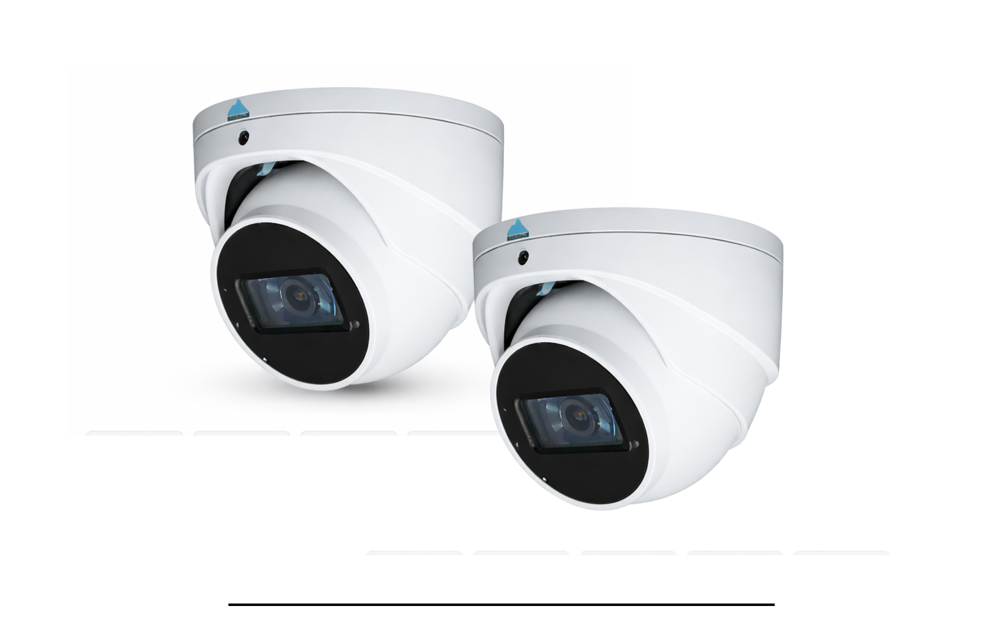 Two white Montavue 8MP 4K AI turret security cameras for indoor and outdoor video surveillance