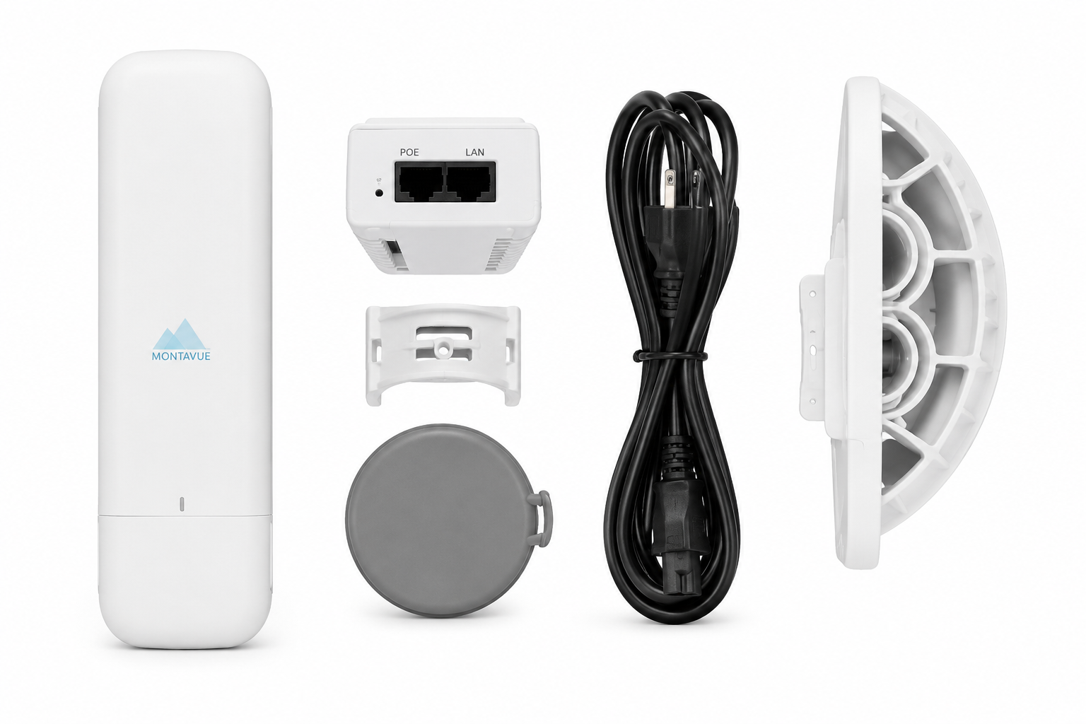 Montavue MAWB-03P 3km long-range outdoor wireless bridge kit with PoE accessories and mounting hardware