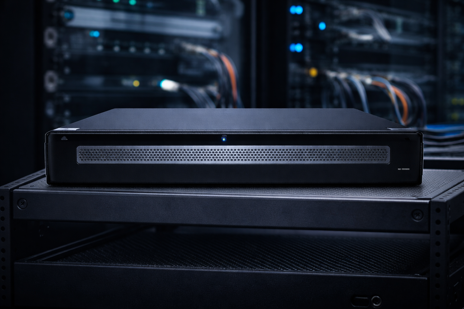 Montavue MNR68128-AI 128-channel 4K Ultra-AI network video recorder in professional surveillance server rack