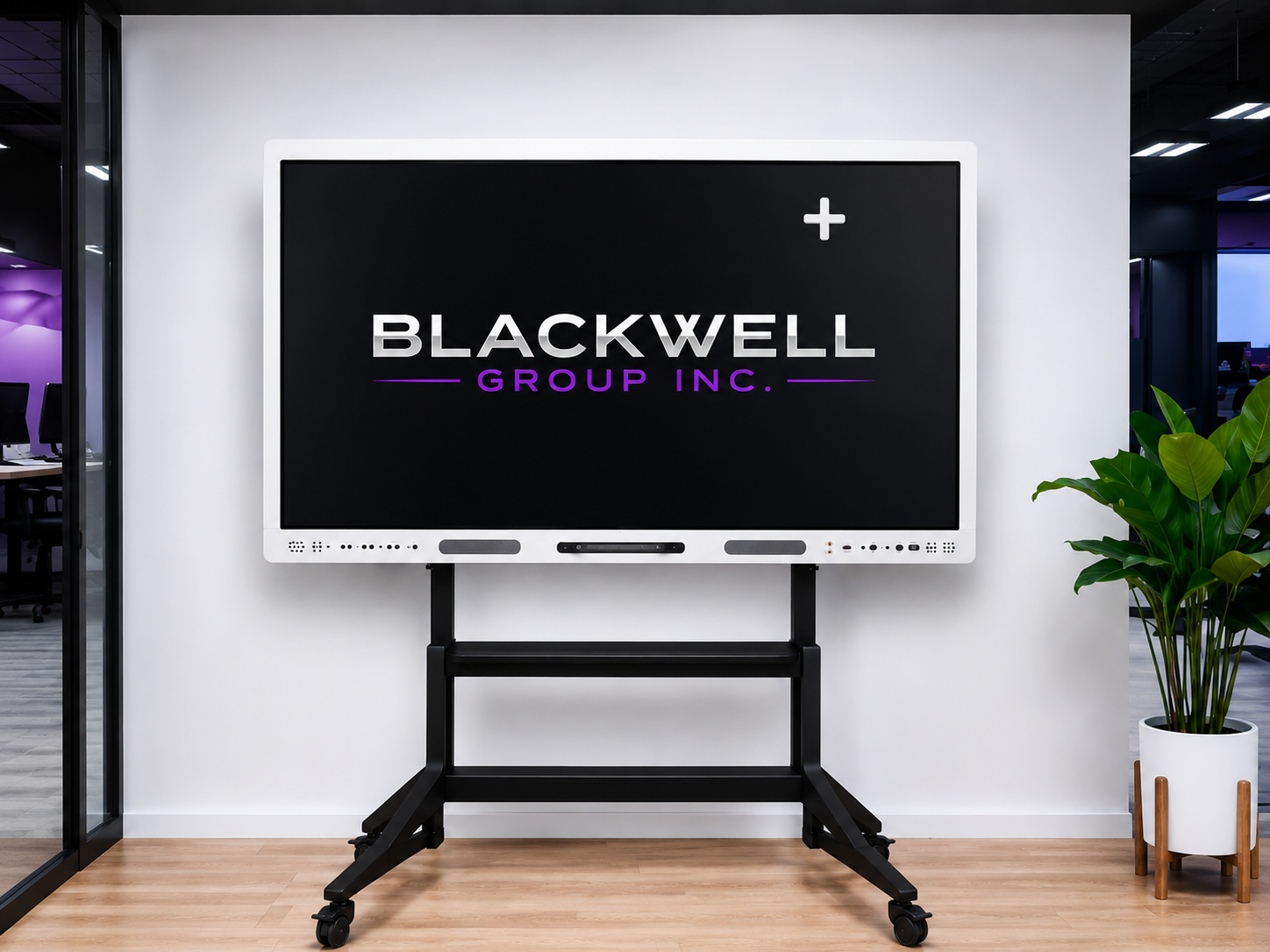 Montavue PB-PRO-86 86-inch 4K interactive touch display on mobile stand for professional collaboration