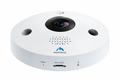 White Montavue panoramic fisheye security camera with wide-angle lens, built-in speaker and microSD card slot