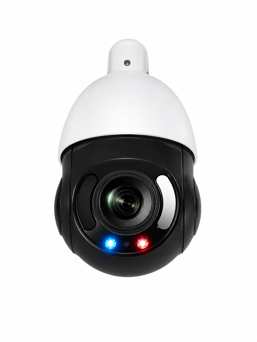 Montavue Nexus 8MP 4K PTZ security camera with 32x optical zoom, AI auto-tracking, active deterrence, two-way audio, PoE, built-in siren and flashing lights for commercial, industrial, and enterprise surveillance.