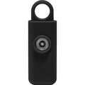 Black 130dB personal panic alarm with strobe light and keychain attachment