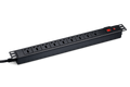 Rack-mount power distribution unit with multiple AC outlets and illuminated power switches