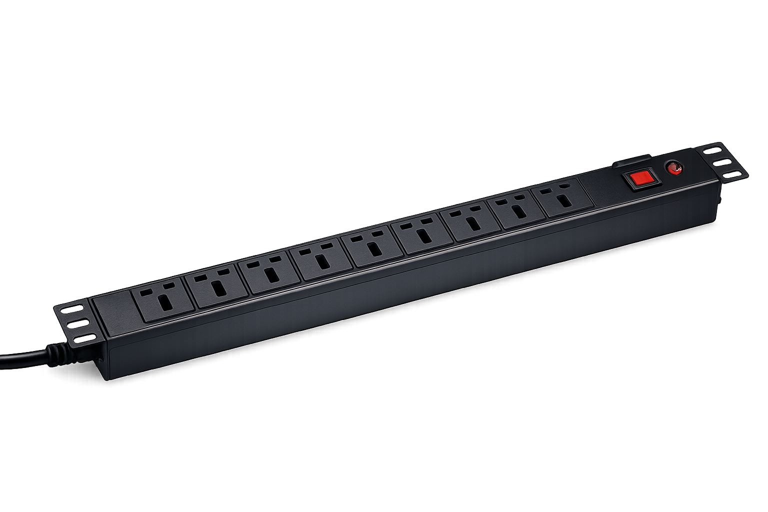 Rack-mount power distribution unit with multiple AC outlets and illuminated power switches