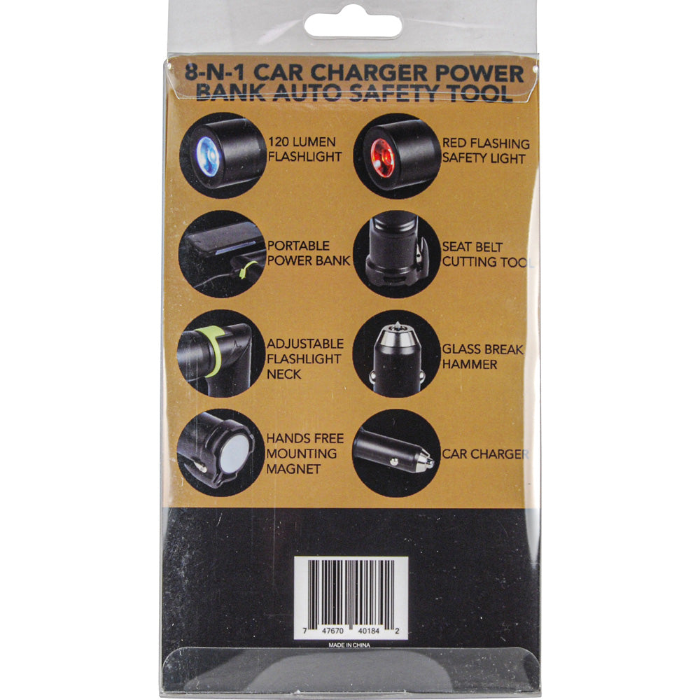 8-in-1 Car Charger Power Bank & Auto Safety Tool
