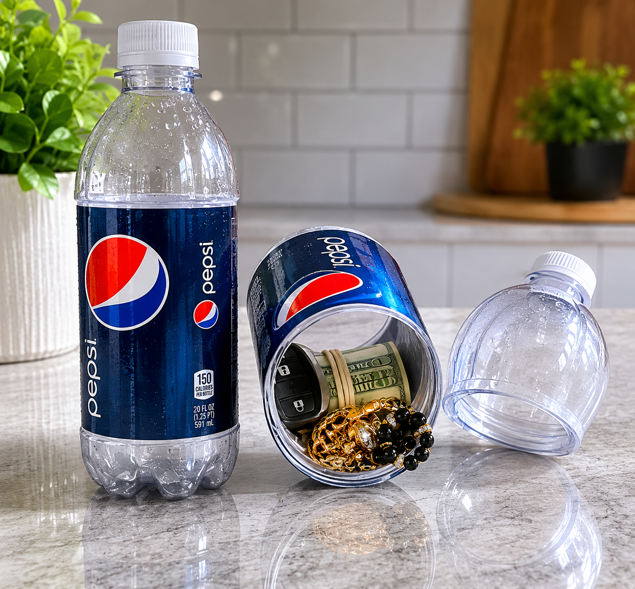 Soda bottle diversion safe with concealed storage compartment for valuables