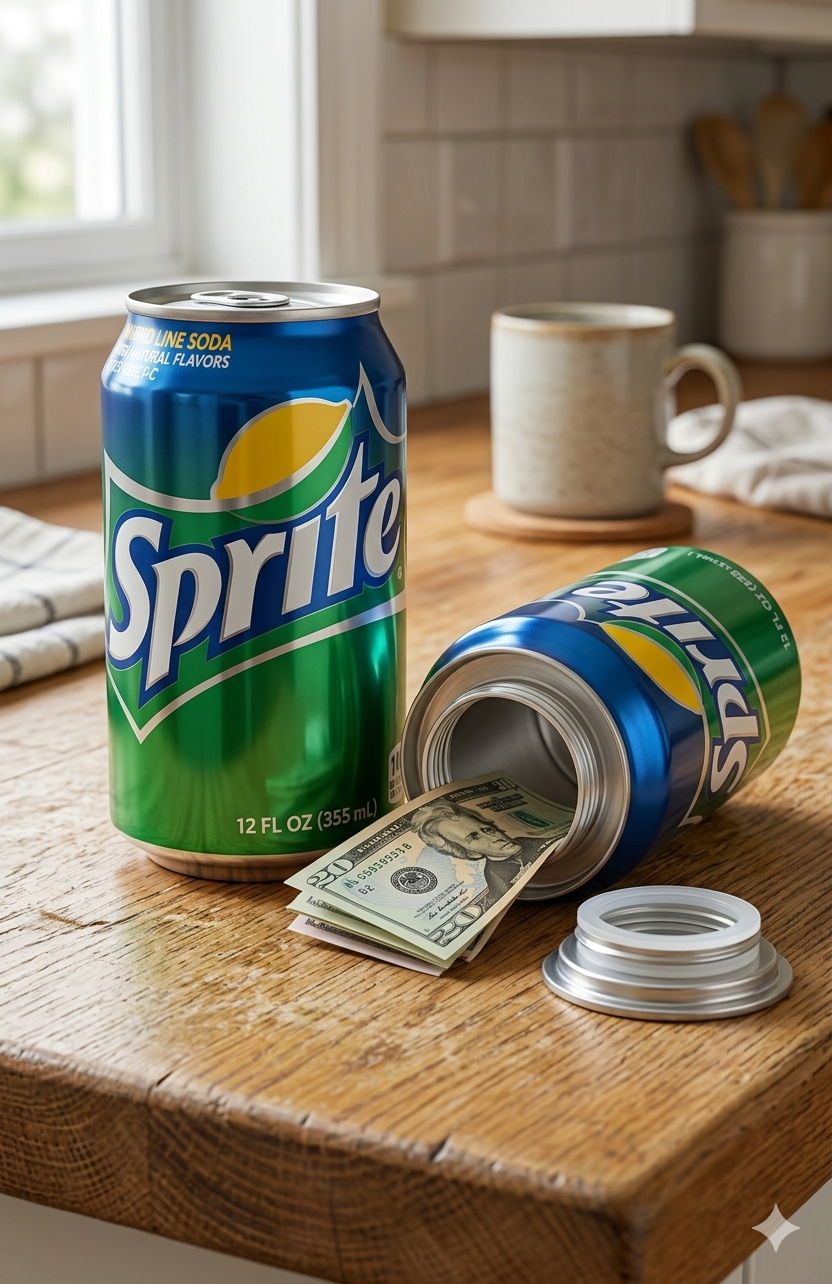 Citrus-style beverage can diversion safe with hidden storage compartment for discreetly concealing cash, jewelry, spare keys, and other small valuables