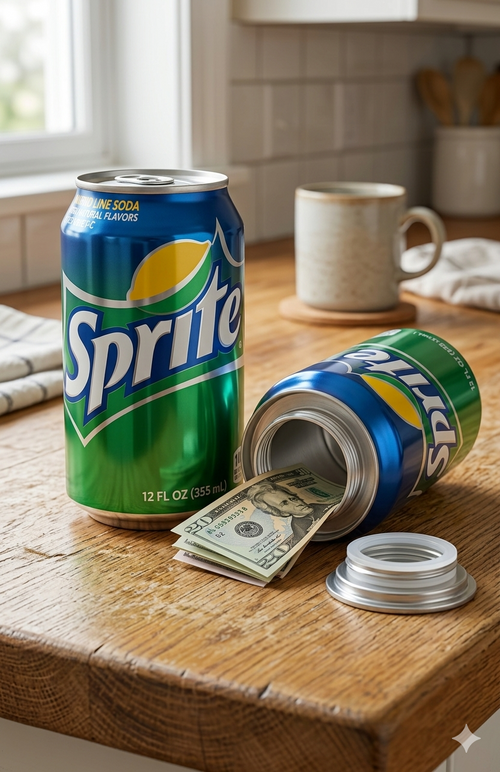 Citrus-style beverage can diversion safe with hidden storage compartment for discreetly concealing cash, jewelry, spare keys, and other small valuables