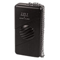 Black 2-in-1 personal and door alarm with metal pull chain on a white background.