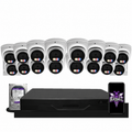 Montavue 16-camera MNT-8-301 8mp active deterrence turret bundle with 32-channel pro NVR and 6TB hard drive; phone displaying the official BGI logo