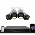Montavue 4-camera MNB-4-101 4mp smart light bullet bundle with 8-channel pro NVR and 1TB hard drive; phone displaying the official BGI logo