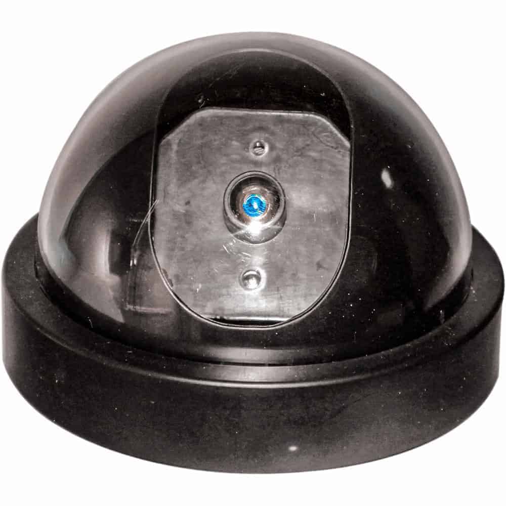 Black dummy dome security camera on a white background.