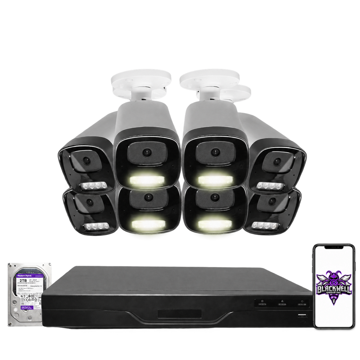 Montavue 8MP Smart Light Bullet Bundle (MNB-8-101) | 8-Channel Smart NVR + 1TB — BGI logo on phone screen