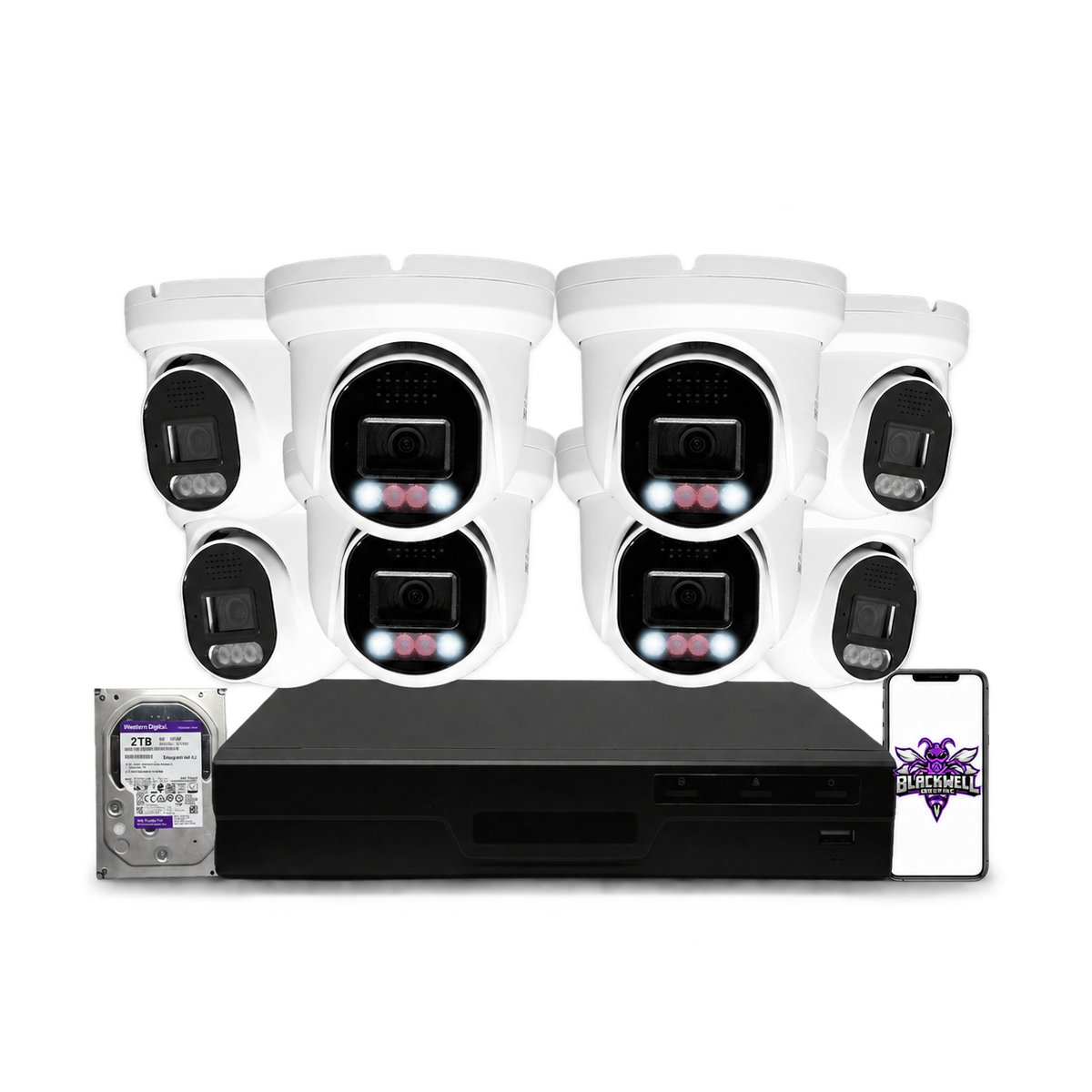 Montavue 8MP Home Smart Light Turret Bundle (MHT-8-101) | 8-Channel Smart NVR + 1TB — BGI logo on phone screen