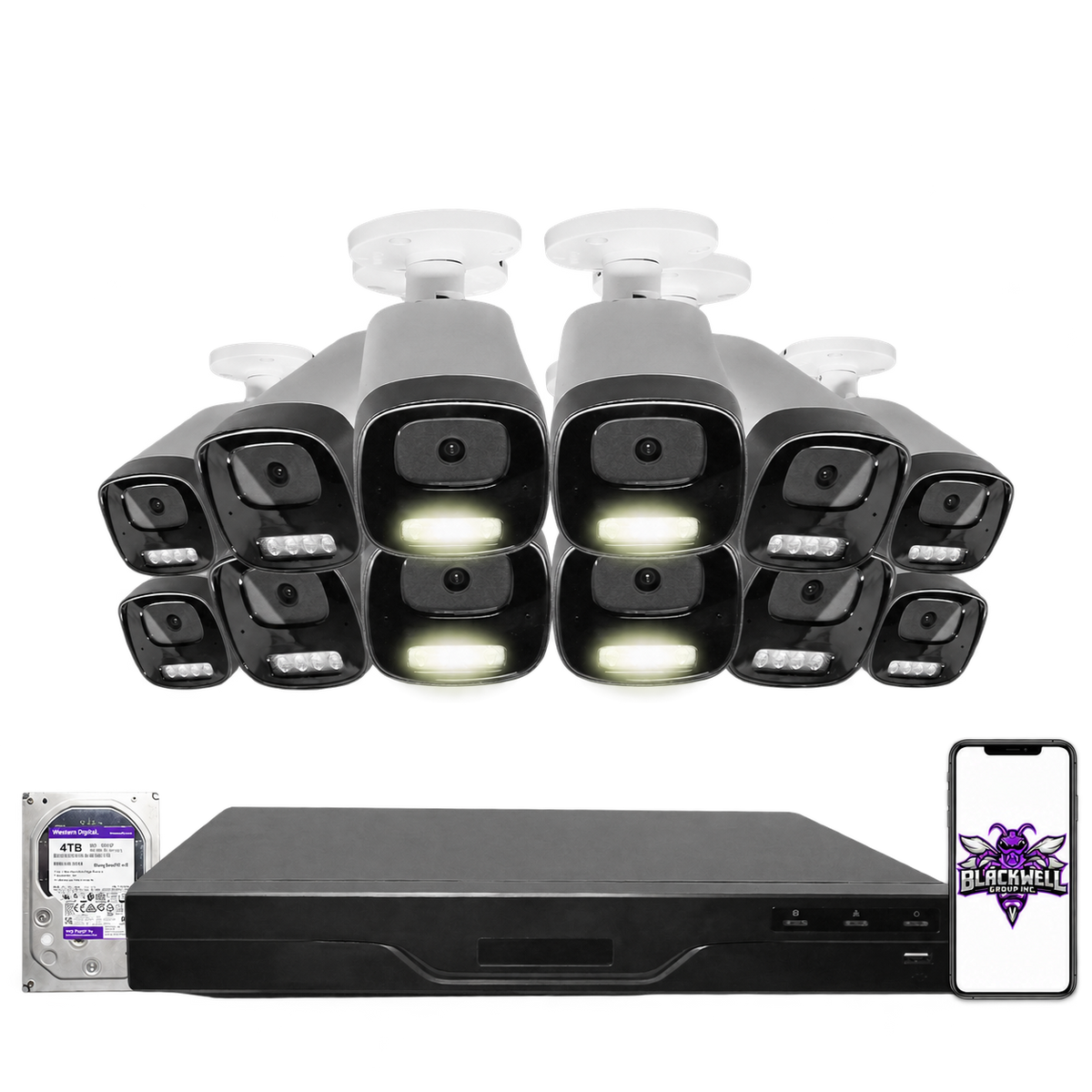 Montavue 4MP Smart Light Bullet Bundle (MNB-4-101) | 16-Channel Pro NVR + 4TB — BGI logo on phone screen