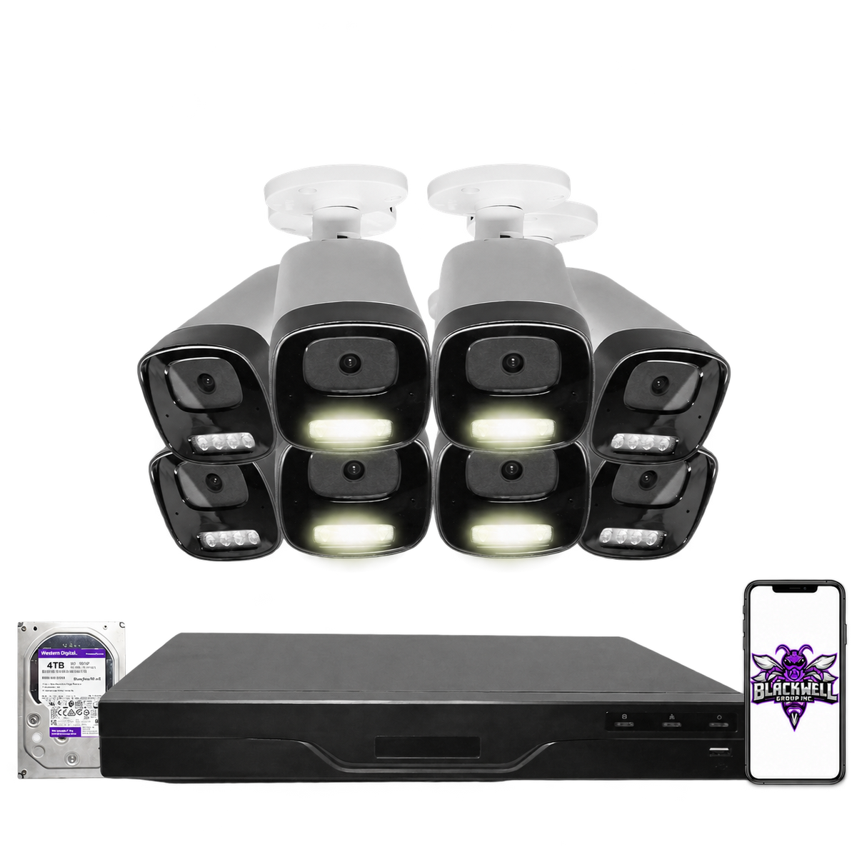 Montavue 4MP Smart Light Bullet Bundle (MNB-4-101) | 16-Channel Pro NVR + 4TB — BGI logo on phone screen