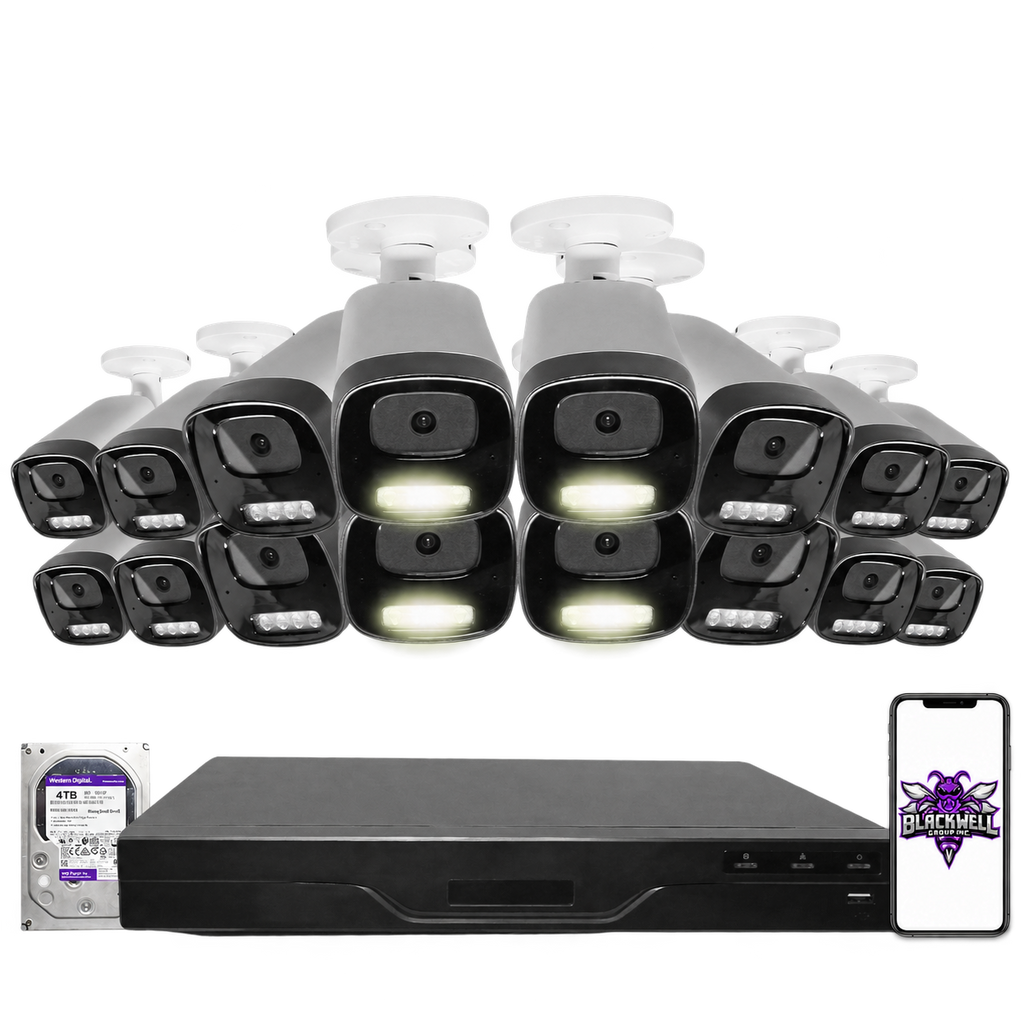 Montavue 8MP Smart Light Bullet Bundle (MNB-8-101) | 16-Channel Pro NVR + 4TB — BGI logo on phone screen