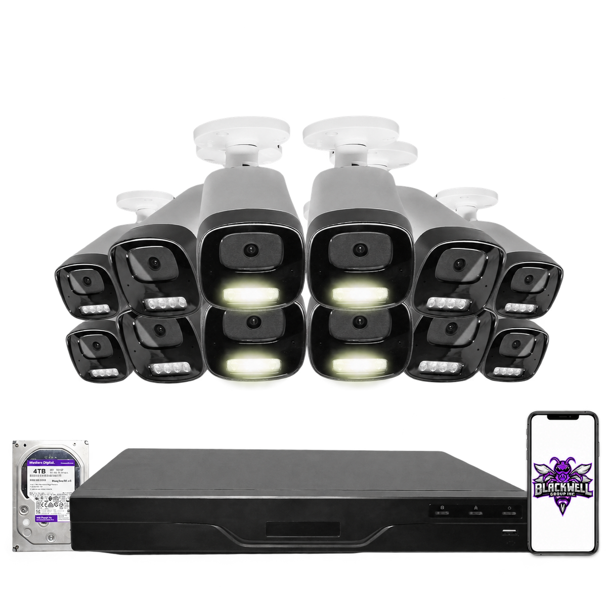 Montavue 8MP Smart Light Bullet Bundle (MNB-8-101) | 16-Channel Pro NVR + 4TB — BGI logo on phone screen