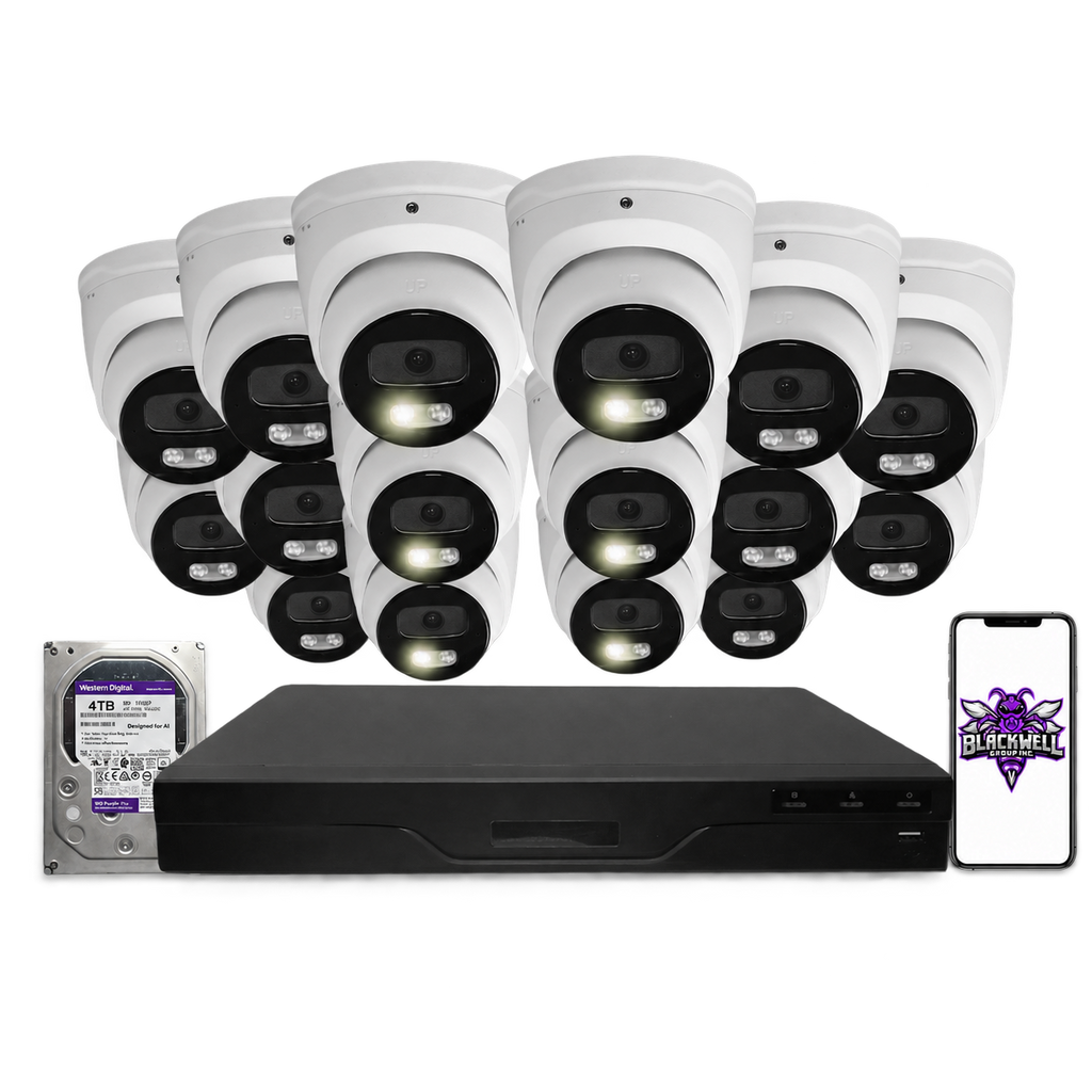 Montavue 4MP Smart Light Turret Bundle (MNT-4-101) | 16-Channel Pro NVR + 4TB — BGI logo on phone screen