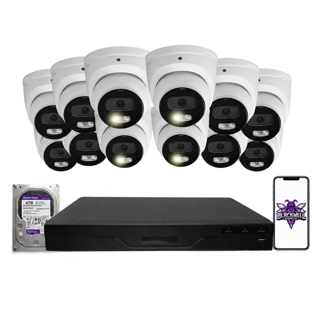Montavue 4MP Smart Light Turret Bundle (MNT-4-101) | 16-Channel Pro NVR + 4TB — BGI logo on phone screen
