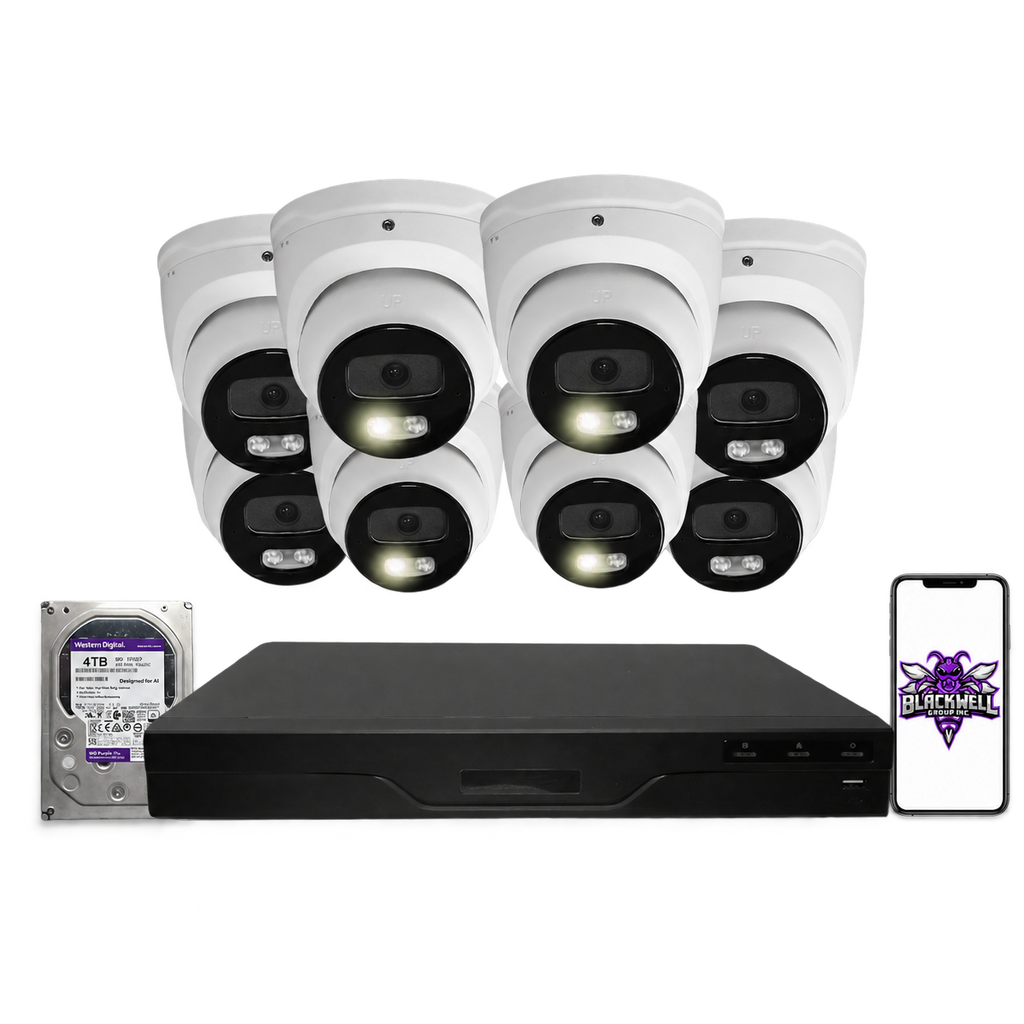 Montavue 4MP Smart Light Turret Bundle (MNT-4-101) | 16-Channel Pro NVR + 4TB — BGI logo on phone screen