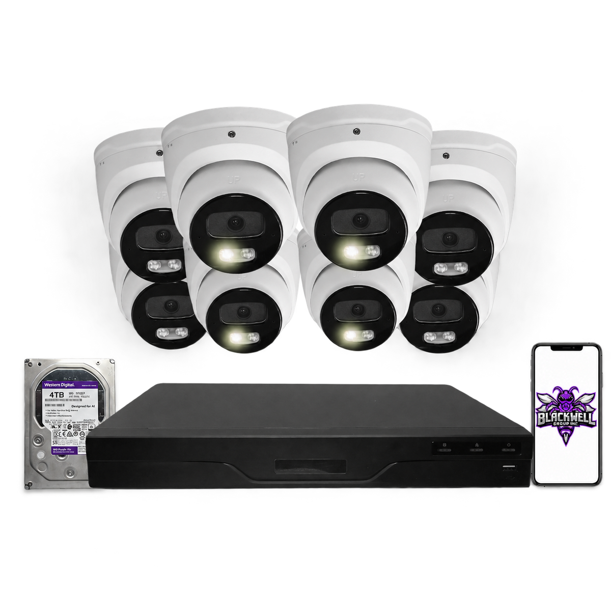 Montavue 8MP Smart Light Turret Bundle (MNT-8-101) | 16-Channel Pro NVR + 4TB — BGI logo on phone screen