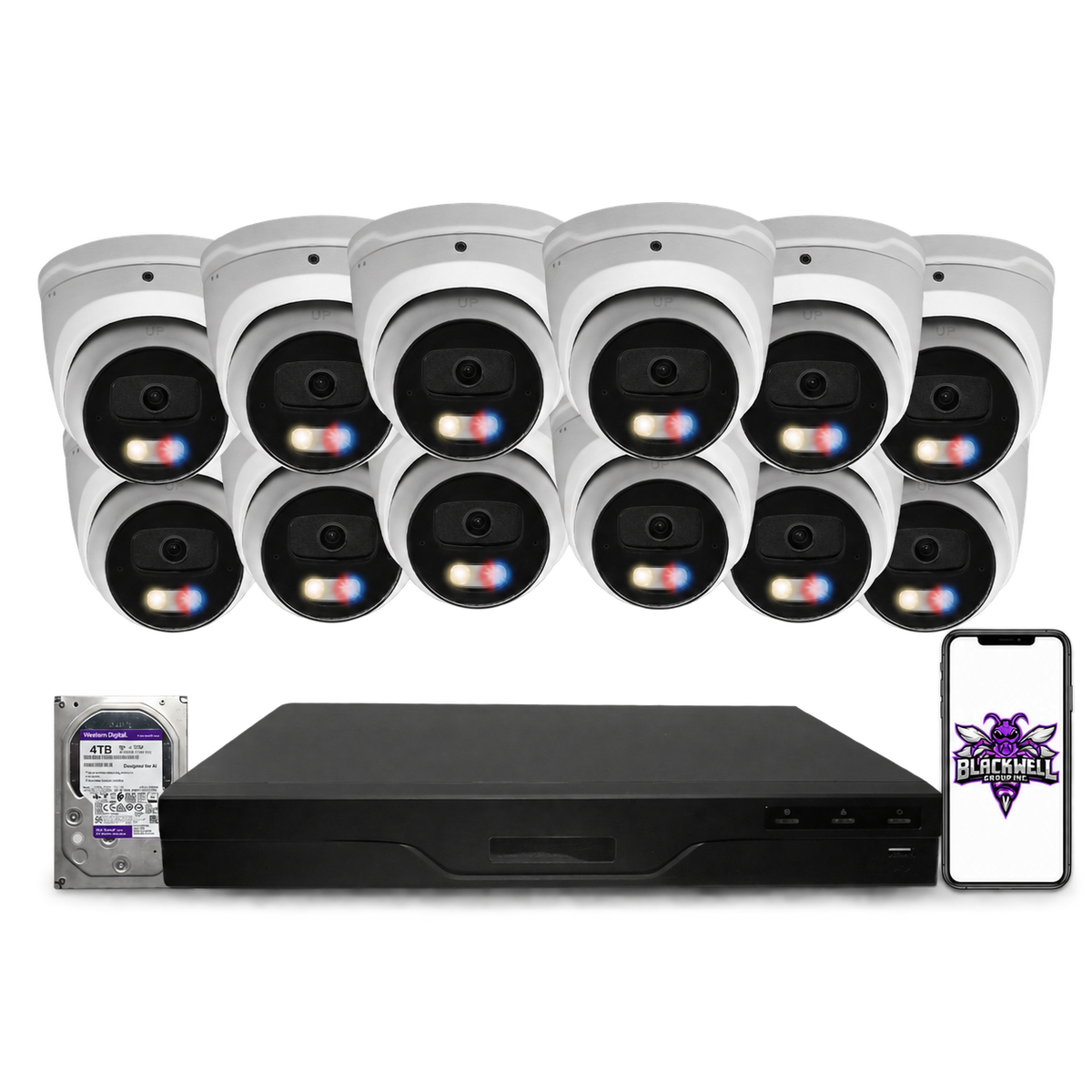 Montavue 8MP Active Deterrence Turret Bundle (MNT-8-301) | 16-Channel Pro NVR + 4TB — BGI logo on phone screen