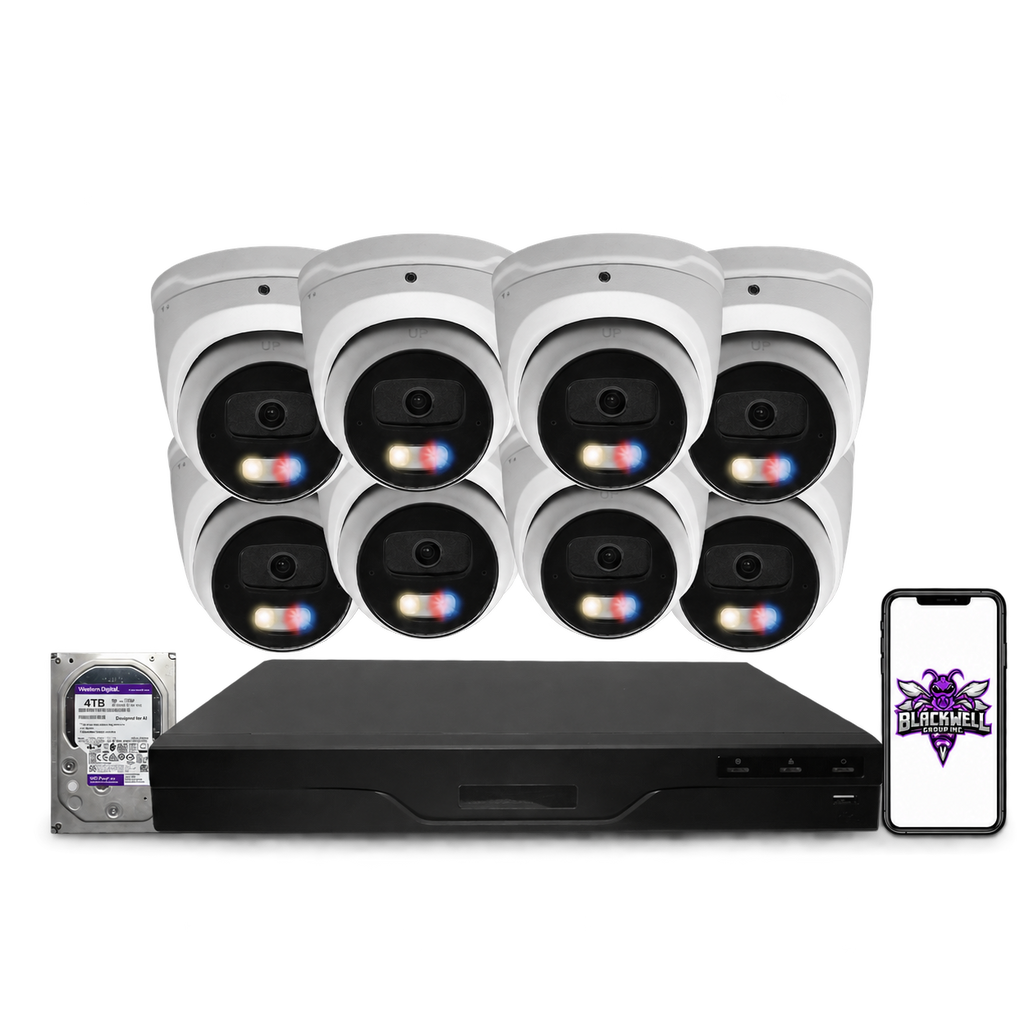 Montavue 8MP Active Deterrence Turret Bundle (MNT-8-301) | 16-Channel Pro NVR + 4TB — BGI logo on phone screen