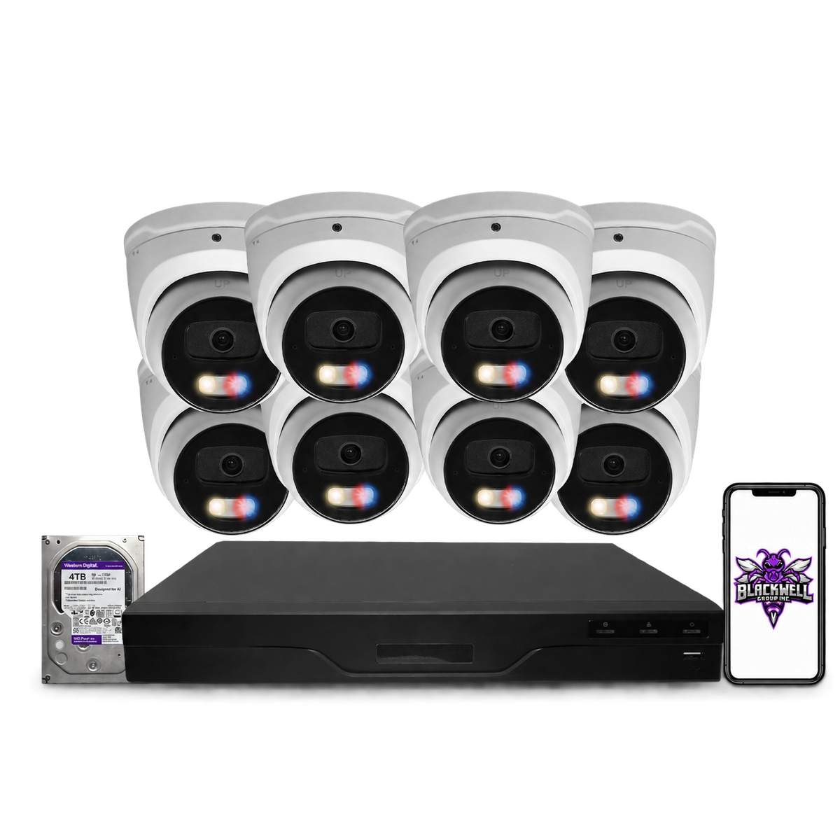 Montavue 8MP Active Deterrence Turret Bundle (MNT-8-301) | 16-Channel Pro NVR + 4TB — BGI logo on phone screen