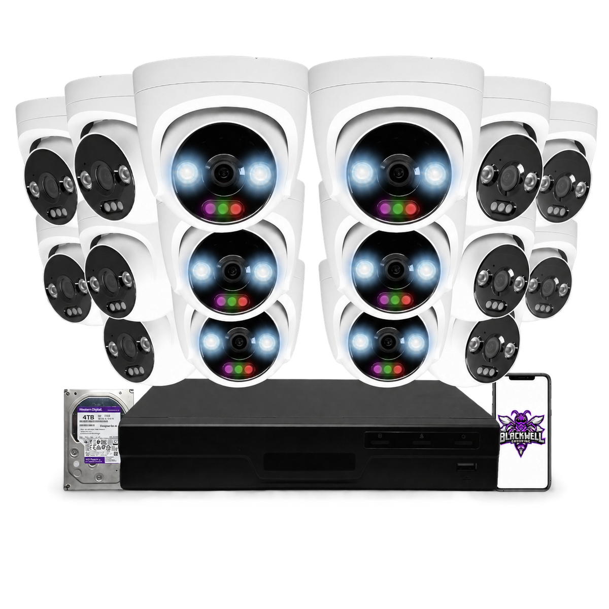 Montavue 12MP Home RGB Turret Bundle (MHT-12-101) | 16-Channel Pro NVR + 4TB — BGI logo on phone screen