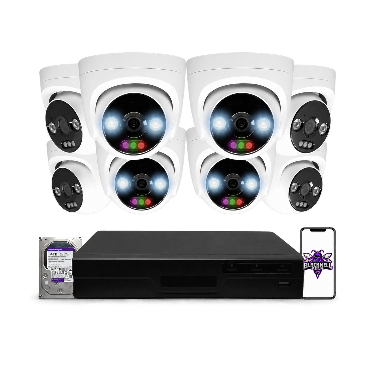 Montavue 12MP Home RGB Turret Bundle (MHT-12-101) | 16-Channel Pro NVR + 4TB — BGI logo on phone screen