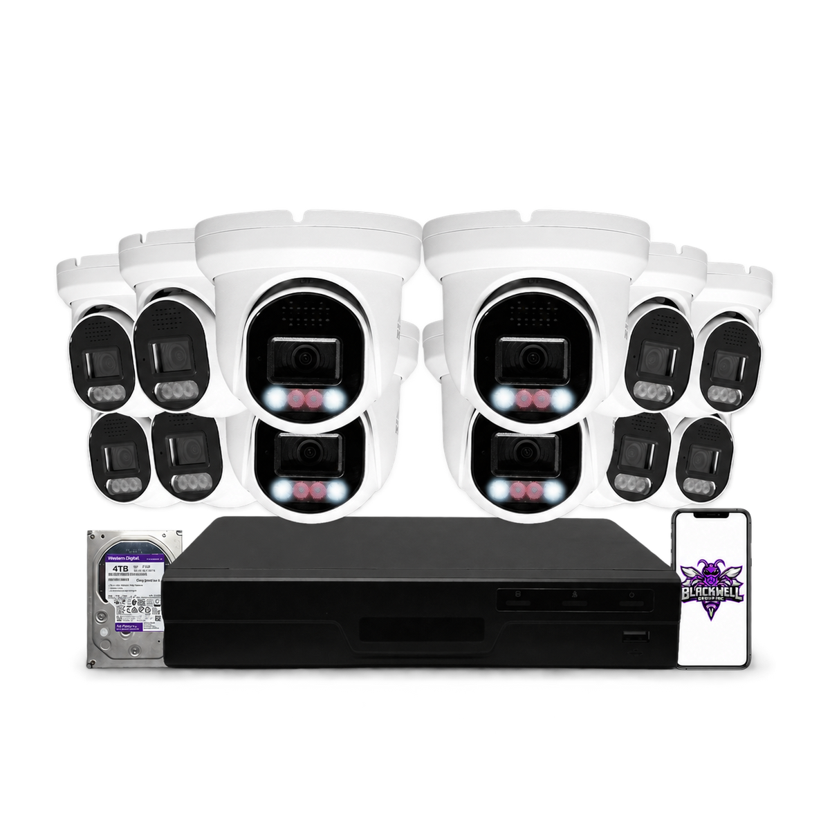 Montavue 8MP Home Smart Light Turret Bundle (MHT-8-101) | 16-Channel Pro NVR + 4TB — BGI logo on phone screen