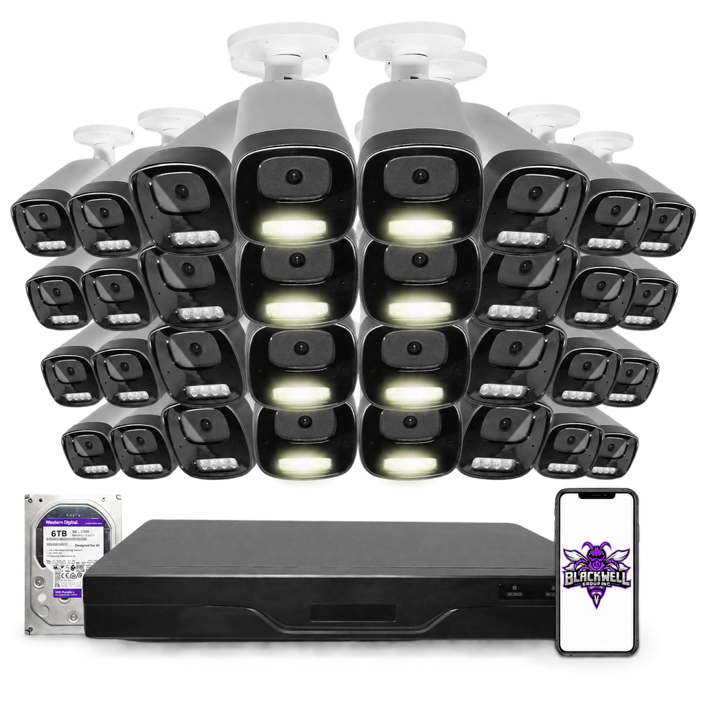 Montavue 8MP Smart Light Bullet Bundle (MNB-8-101) | 32-Channel Pro NVR + 6TB — BGI logo on phone screen