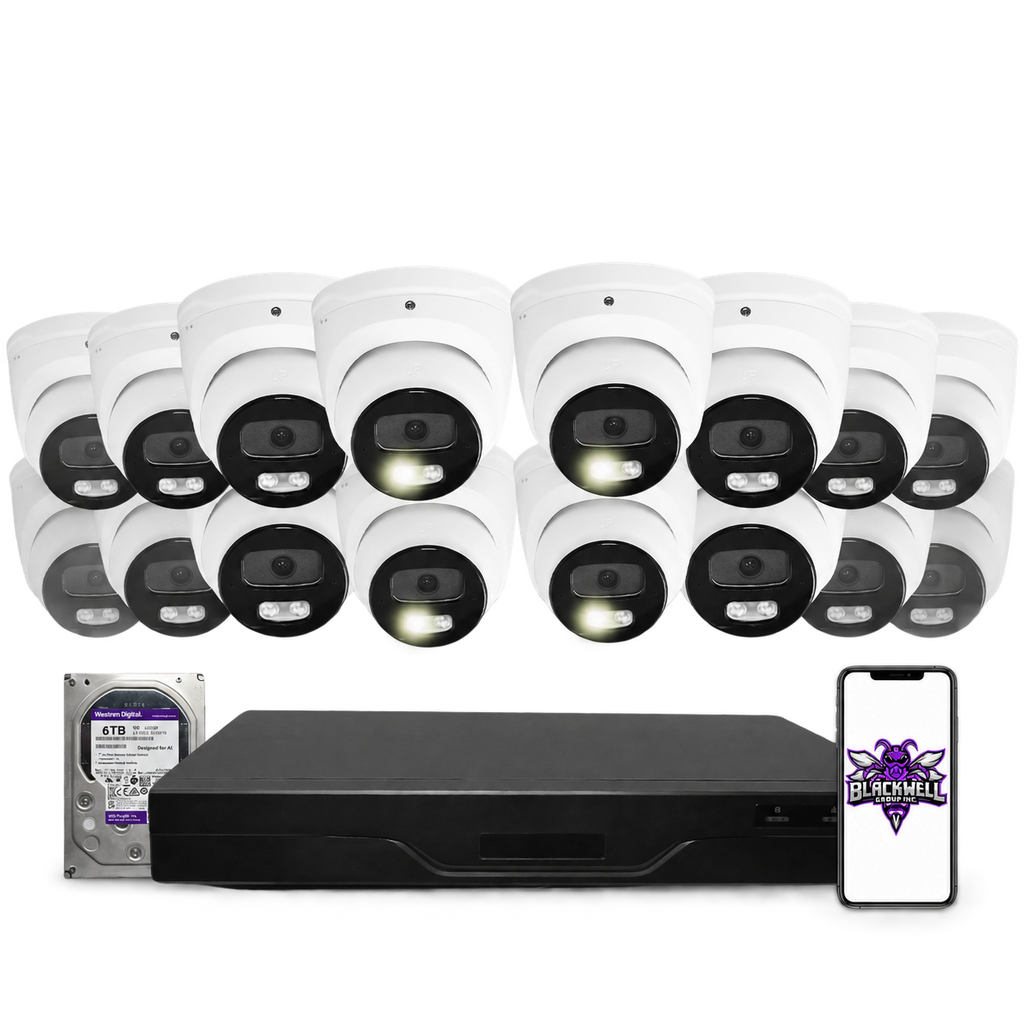Montavue 8MP Smart Light Turret Bundle (MNT-8-101) | 32-Channel Pro NVR + 6TB — BGI logo on phone screen