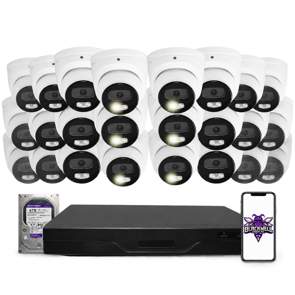 Montavue 8MP Smart Light Turret Bundle (MNT-8-101) | 32-Channel Pro NVR + 6TB — BGI logo on phone screen