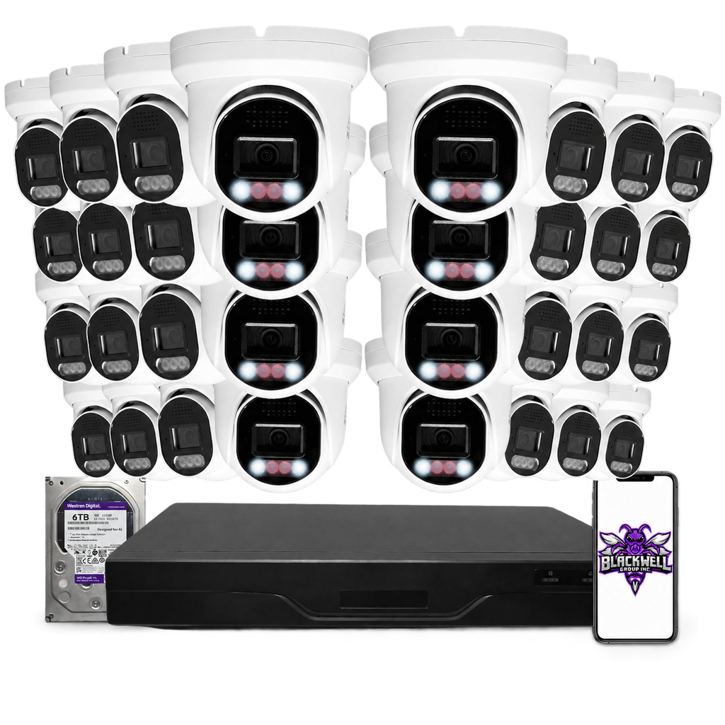 Montavue 8MP Home Smart Light Turret Bundle (MHT-8-101) | 32-Channel Pro NVR + 6TB — BGI logo on phone screen